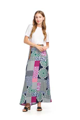 PS-16912 - PATCHWORK PRINTED MAXI SKIRT WITH BRAIDED BELT - Colors: AS SHOWN - Available Sizes:XS-XXL - Catalog Page:90 
